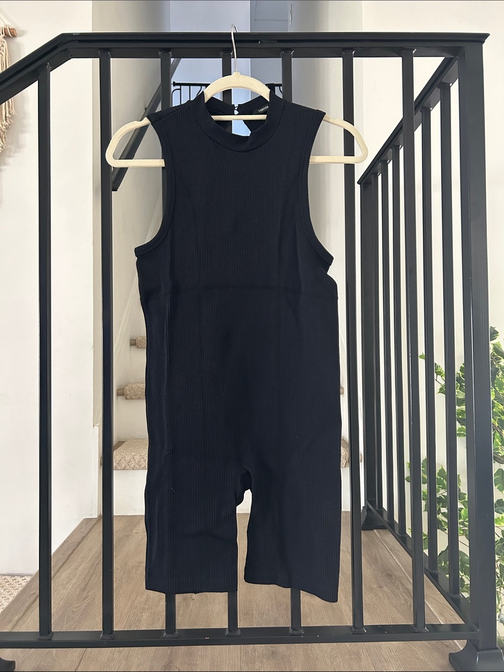 Forever 21 Black Ribbed Sleeveless Jumpsuit Romper